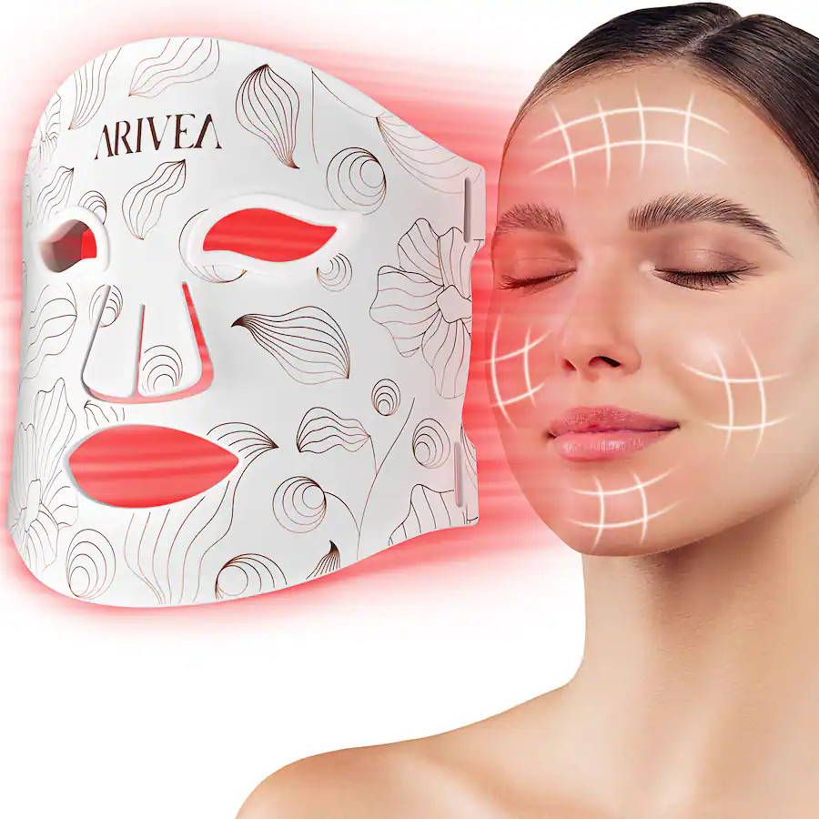 Arivea - Wireless Red Light Therapy Mask for Face, Rechargeable NIR LED, Home & Travel - White | Best Buy U.S.