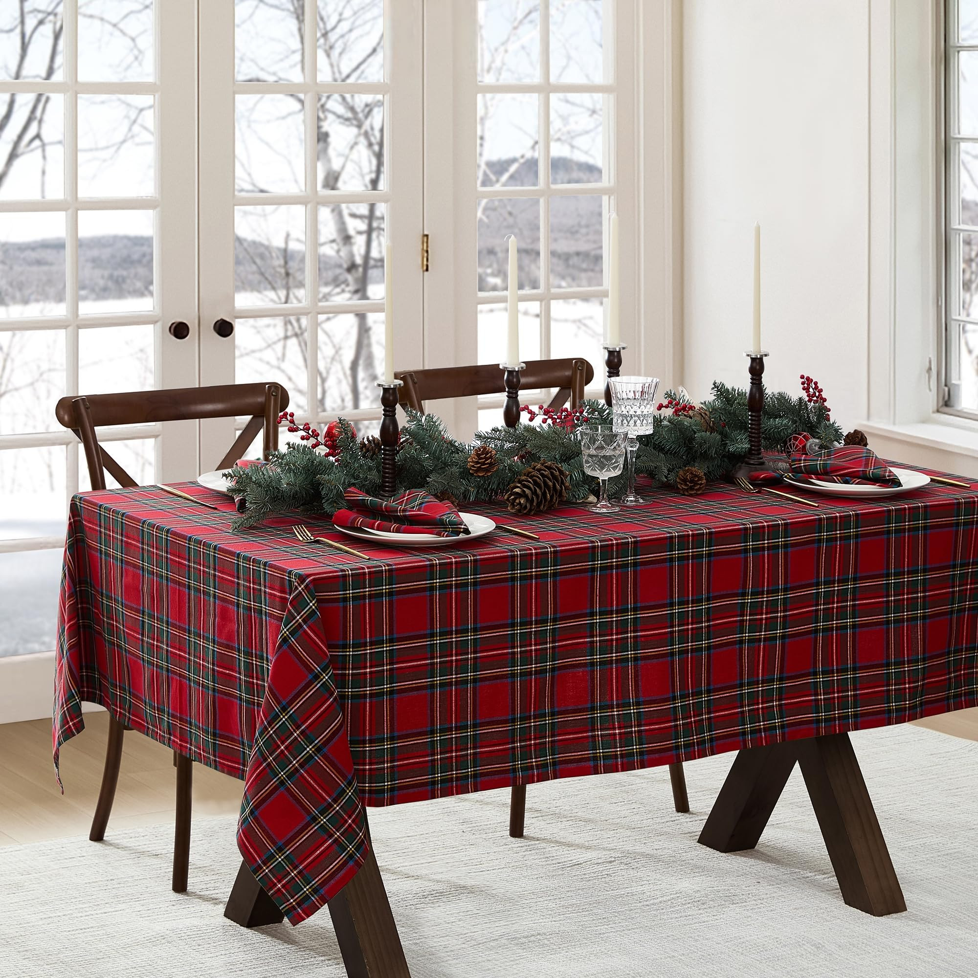 Elrene Home Fashions Stowe Tartan Holiday Plaid Christmas/Winter Cotton Rectangle Tablecloth, 52"... | Amazon (CA)