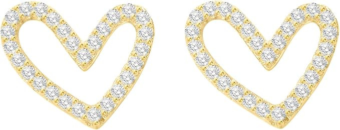 Vaerine 925 Sterling Silver Heart Stud Earring-White Gold Plated Cubic Zircon Hypoallergenic Earr... | Amazon (US)