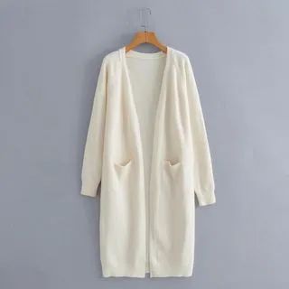 Plain Long Cardigan Off-White - One Size | YesStyle Global