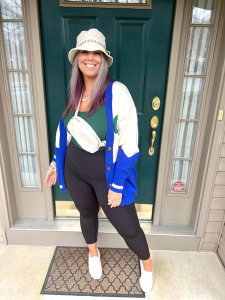✨SIZING•PRODUCT INFO✨
⏺ Varsity Collegiate Oversized Cardigan •• Med/Large •• The Post
⏺ Green Ribbed Tank •• XL •• Walmart 
⏺ Black Leggings, Ankle Length •• XL •• TTS 
⏺ Sherpa Bum Bag ⛔️CLEARANCE! •• The Post
⏺ Ivory Quilted Bucket Hat with Gold Chain •• Walmart  
⏺ Sherpa Slip On Sneakers •• TTS leaning big 
⏺ Gold Necklaces, Gold Huggie Earrings, Gold Stack Rings •• Ettika 
⏺ Gold Statement Ring •• Walmart 
⏺ Boho Bracelet Stack •• Victoria Emerson

📍Say hi on YouTube•Tiktok•Instagram ✨”Jen the Realfluencer | Decent at Style”

👋🏼 Thanks for stopping by, I’m excited we get to shop together!

🛍 🛒 HAPPY SHOPPING! 🤩

#walmart #walmartfinds #walmartfind #walmartfall #founditatwalmart #walmart style #walmartfashion #walmartoutfit #walmartlook  #blue #darkblue #lightblue #navy #navyblue #babyblue #cobaltblue #grayblue #teal #tealblue #blueoutfit #blueoutfitinspo #bluestyle #blueshirt #bluepants #blueoutfitinspiration #outfitwithblue #bluelook #green #olive #olivegreen #hunter #huntergreen #kelly #kellygreen #forest #forestgreen #greenoutfit #outfitwithgreen #greenstyle #greenoutfitinspo #greenlook #greenoutfitinspiration #leggings #style #inspo #fashion #leggingslook #leggingsoutfit #leggingstyle #leggingsoutfitidea #leggingsfashion #leggingsinspo #leggingsoutfitinspo #casual #casualoutfit #casualfashion #casualstyle #casuallook #weekend #weekendoutfit #weekendoutfitidea #weekendfashion #weekendstyle #weekendlook #travel #traveloutfit #travelstyle #travelfashion #airport #airportoutfit #airportstyle #airportfashion #travellook #airportlook #hat #hats #beanie #beanies #hatoutfit #beanieoutfit #hatoutfitinspo #beanieoutfitinspo #hatlook #beanielook #hatstyle #beaniestyle #hatfashion #beaniefashion #baseball #baseballhat #baseballcap #cap #trucker #truckerhat #truckercap 
#under10 #under20 #under30 #under40 #under50 #under60 #under75 #under100 #affordable #budget #inexpensive #budgetfashion #affordablefashion #budgetstyle #affordablestyle #curvy #midsize #size14 #size16 #size12 #curve #curves #withcurves #medium #large #extralarge #xl 


#LTKunder100 #LTKunder50 #LTKstyletip