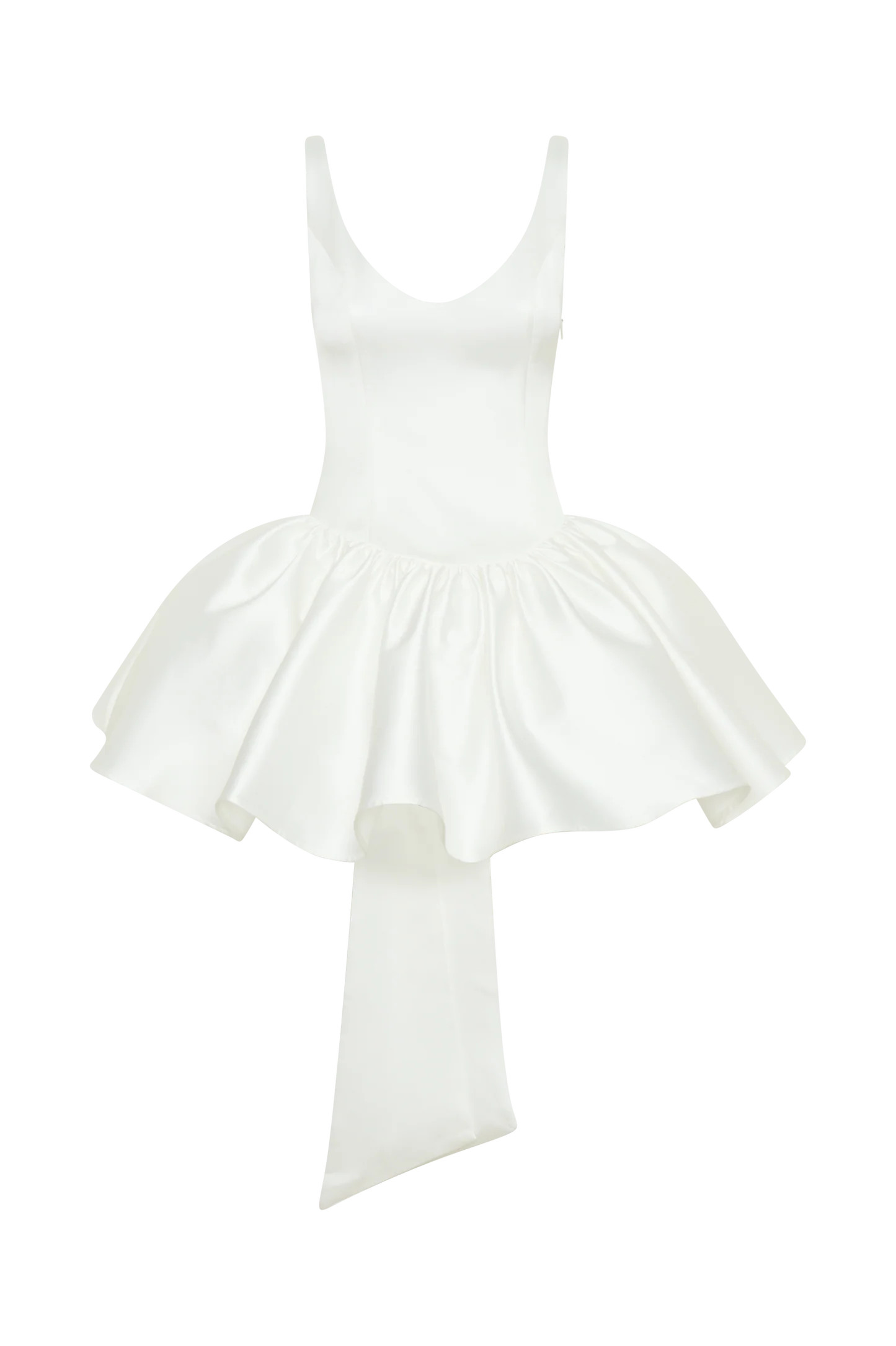 Satin Mini Dress With Bow - White | MESHKI US