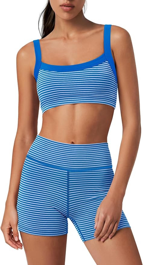 Womens Striped Workout Set Two Piece Yoga Sets Activewear | Stretchy Soft Activewear Sets, 2 Piec... | Amazon (US)