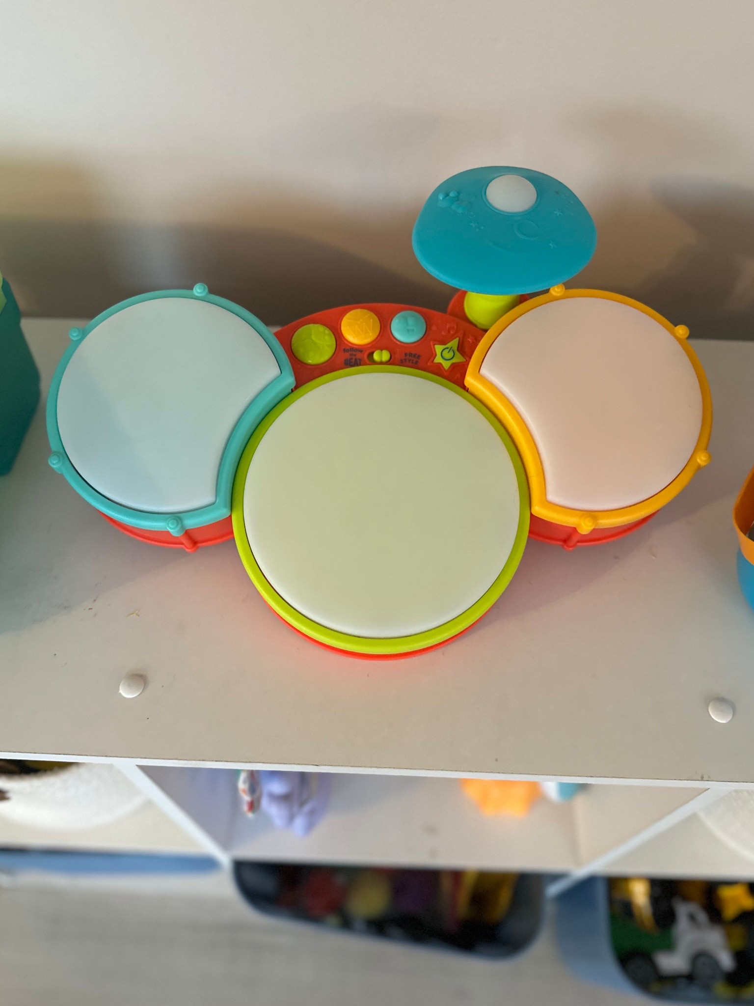 Kids or babies wanting to play music, but don’t want them using pots and pans?! This little drum set is perfect for that! They can hear different sounds with drums sticks or their hand! 

#LTKFamily #LTKBaby #LTKKids