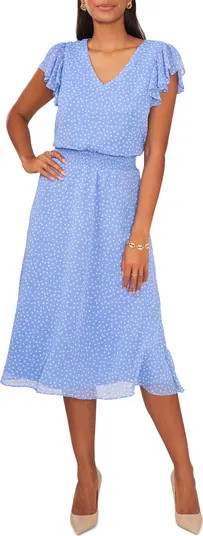 Polka Dot Smocked Waist Chiffon Midi Dress | Nordstrom