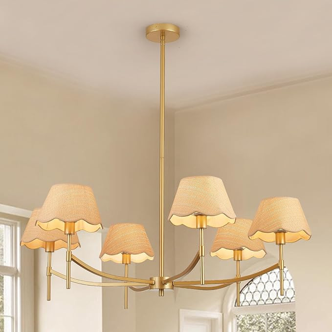 39 Inch Boho Chandelier Light Fixture 6 Lights Adjustable Large Hand Woven Rattan Rustic Gold Pen... | Amazon (US)