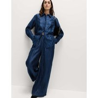 M&S Lyocell Rich Crinkle Wide Leg Trousers Dark Marine | Marks & Spencer (UK)