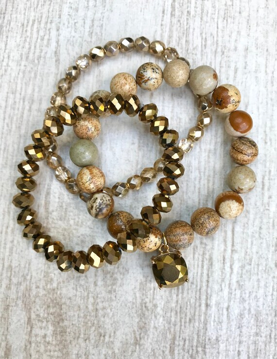 Caramel Macchiato, half stack, bracelet set, beaded bracelets | Etsy (US)