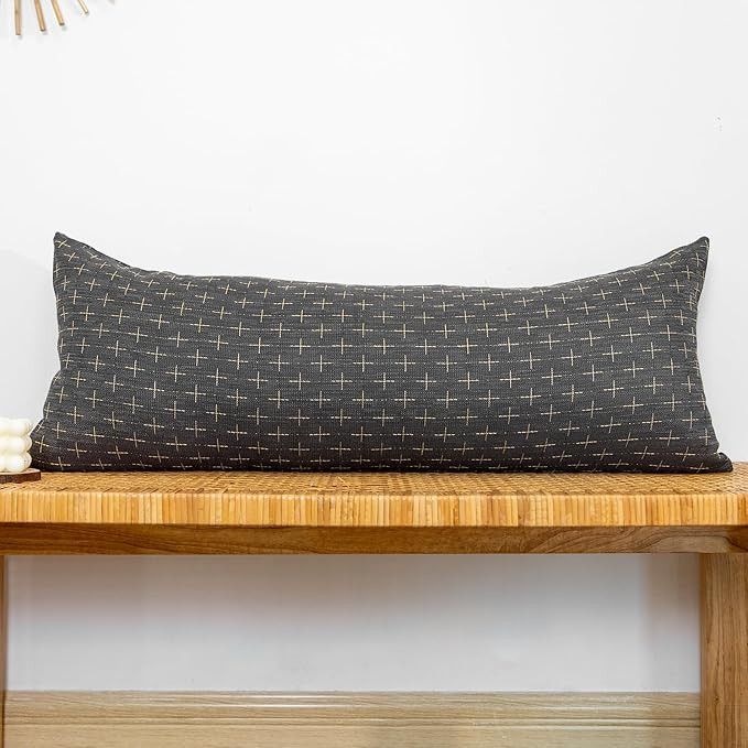 Decorative 14x36 Lumbar Pillow Cover, Dark Grey Cross Pattern Woven Textured Cushion Case Polyest... | Amazon (US)