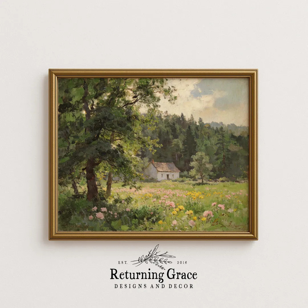 Farmhouse Landscape Print, Farmhouse Art, Spring Garden Art (digital Download), Moody Farmhouse -... | Etsy (US)