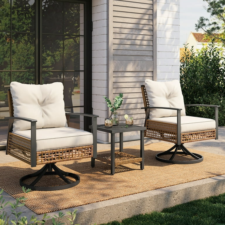 LAUSAINT HOME 3 Pieces Patio Outdoor Furniture Set with 2-Tier Coffee Table, PE Wicker Swivel & R... | Walmart (US)