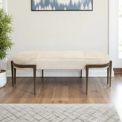 57" Modern Glam Upholstered Bench - White & Gold Metal and Wood Ottoman for Bedroom & Living Room. | Wayfair North America