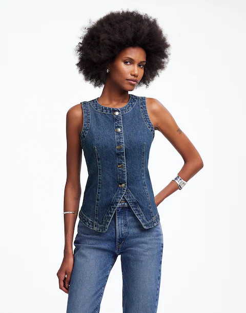 Denim Crewneck Vest in Concho Wash | Madewell