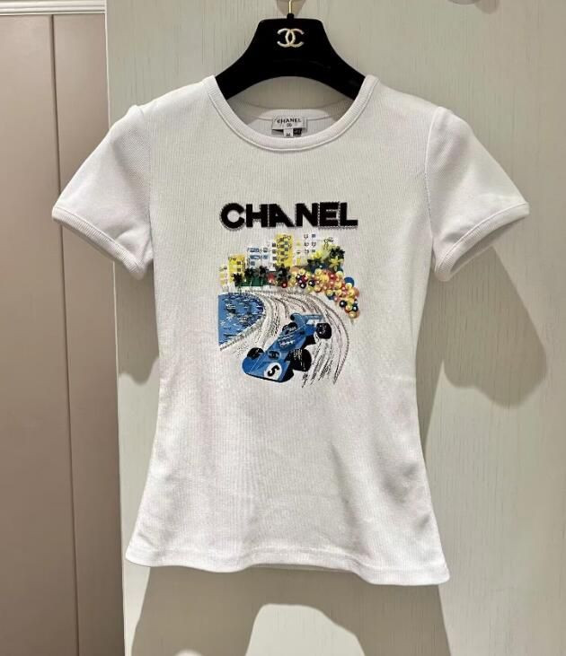 New Fashion Clothing C-H-AN-EL Designer T-Shirt with Car Pattern for Women Summer Shortsleeve Shi... | DHGate