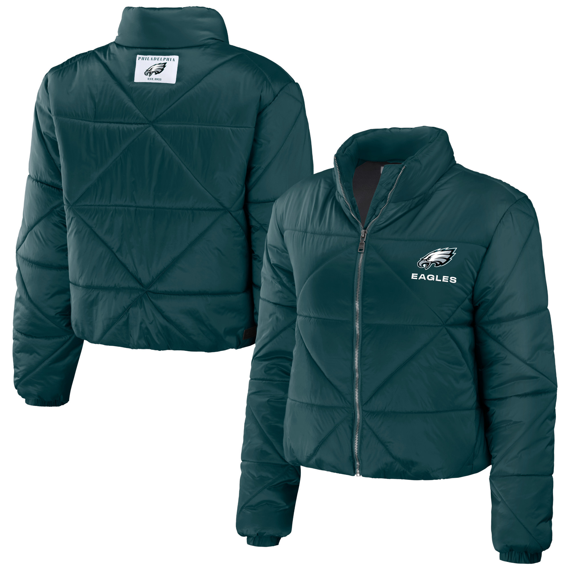 Women's WEAR by Erin Andrews Midnight Green Philadelphia Eagles Cropped Puffer Full-Zip Jacket | Fanatics