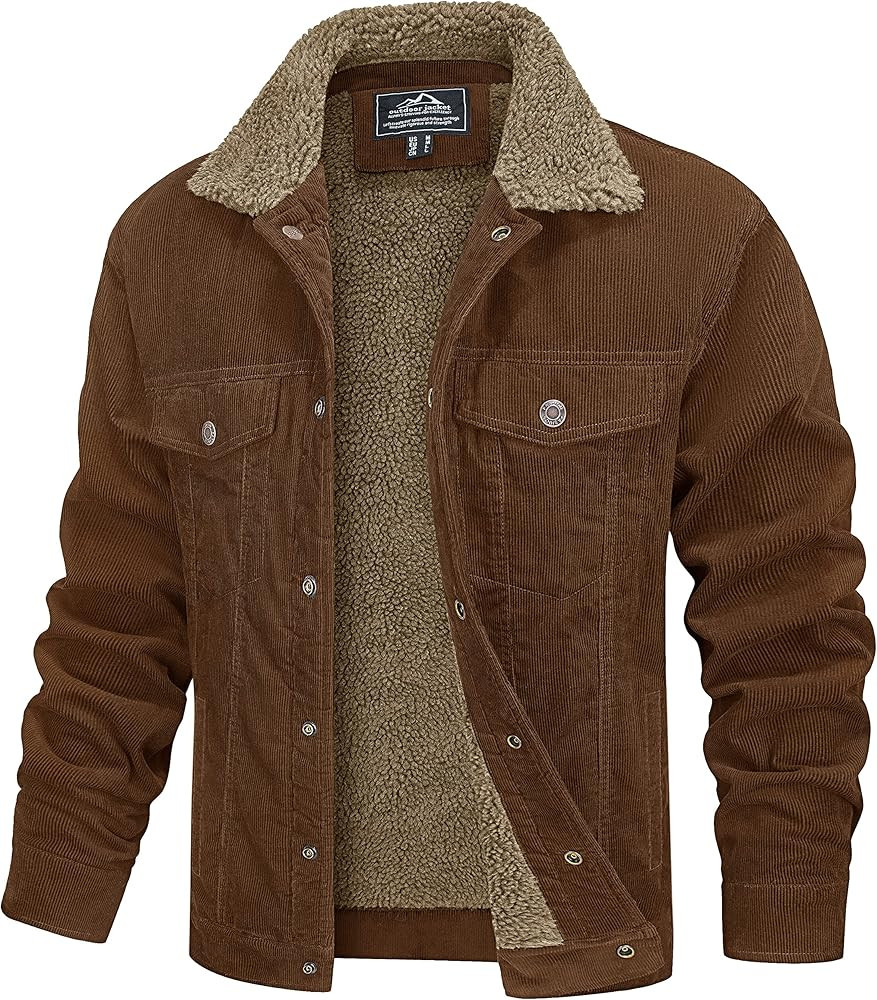 MAGCOMSEN Men's Corduroy Jacket Winter Sherpa Lined Warm Thick Trucker Cargo Coat with 5 Pockets | Amazon (US)