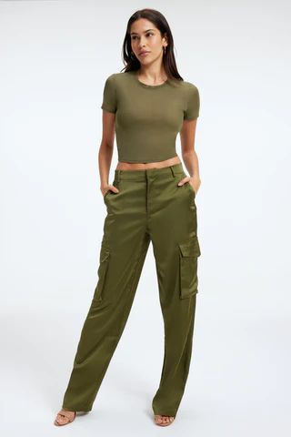 Satin Cargo Pants Juniper Green, Plus Size 16 Plus | Good American