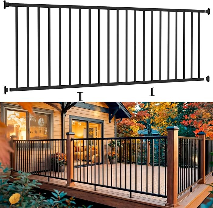 W.8ft x H.36in Aluminum Deck Railing Kit, Textured Matte Black AAMA 2604 - Coat Finish, Cuttable ... | Amazon (US)