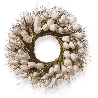 Artificial Tulip Wreath White 24" - National Tree Company | Target