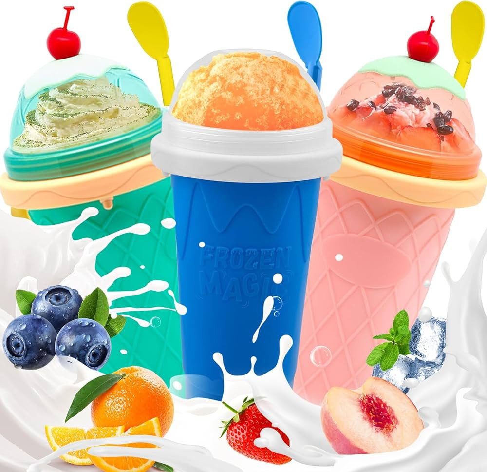 Slushie Cup, 3 Pack Slushy Maker Cup, DIY Magic Squeeze Cups for Juice Milk Yogurt Ice Cream Make... | Amazon (US)
