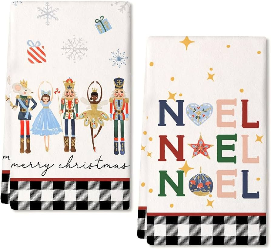 Amazon.com: ARKENY Christmas Kitchen Towels Set of 2,Pink Nutcracker Ballet Xmas Dish Towels 18x2... | Amazon (US)