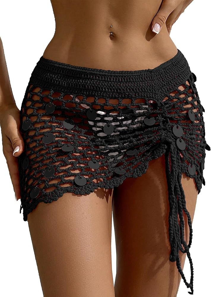 Women's Pure hand Crochet Hollow Out Shell Khaki Swimwear Swimsuit Cover Up Beach Skirt.(SJJ71) | Amazon (US)
