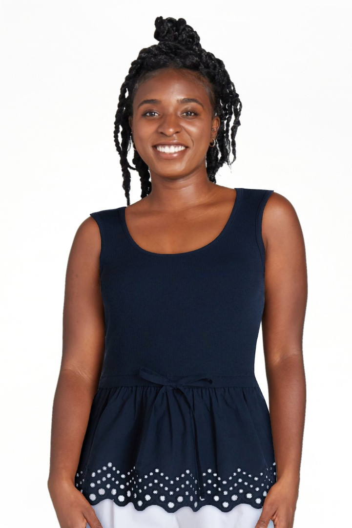 Time and Tru Women's Eyelet Trim Tank Top with Peplum Hem, Sizes XS-XXXL | Walmart (US)