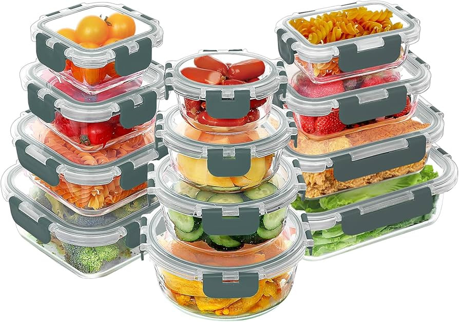 VERONES 24 Pieces Glass Food Storage Containers Set, Airtight Glass Lunch Containers, Glass Meal ... | Amazon (US)