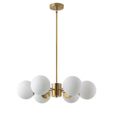 Dewdrop Modern Globe Pendant Light, 6-Light Mid-Century Brass Pendant with Opal Glass Shades for Dining Room | Target
