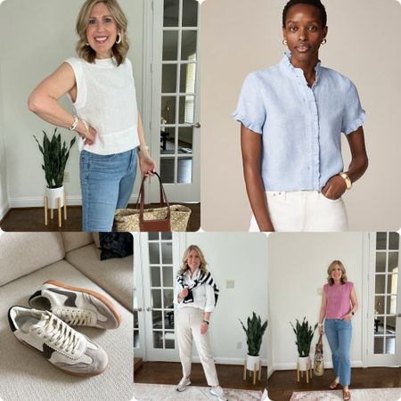 Mays top sellers. 
1. Madewell linen top. Runs tts. Roomy fit.
2.athleta endless pants. Run slightly oversized. Color: abolone grey.
3. Madewell kick out denim. White and light washed!  Size up one in white for a roomy fit.
4. Dolce vita Notice sneakers. Great. Wear all day sneakers! Run slightly oversized. 
5.JCrew ruffle trimmed button up shirt. Roomy fit. Runs tts. 

#LTKShoeCrush #LTKSeasonal #LTKStyleTip