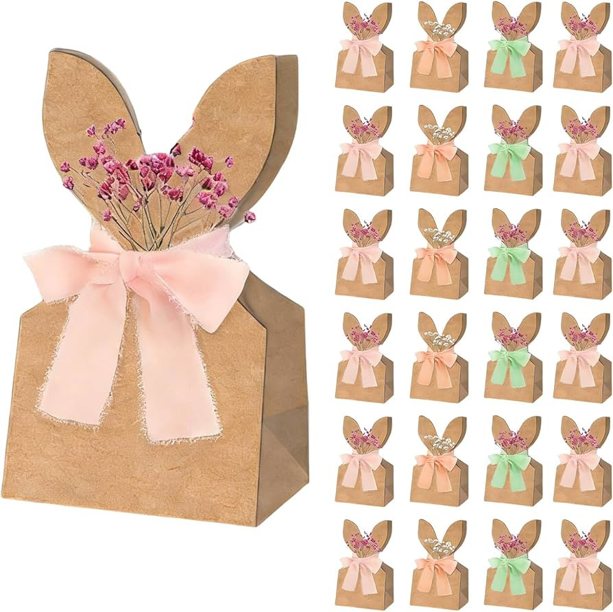 Ziyutam 24 Set Easter Gift Bags with Bow, Bunny Party Favors Easter Goody Bags with Bow Ribbon an... | Amazon (US)