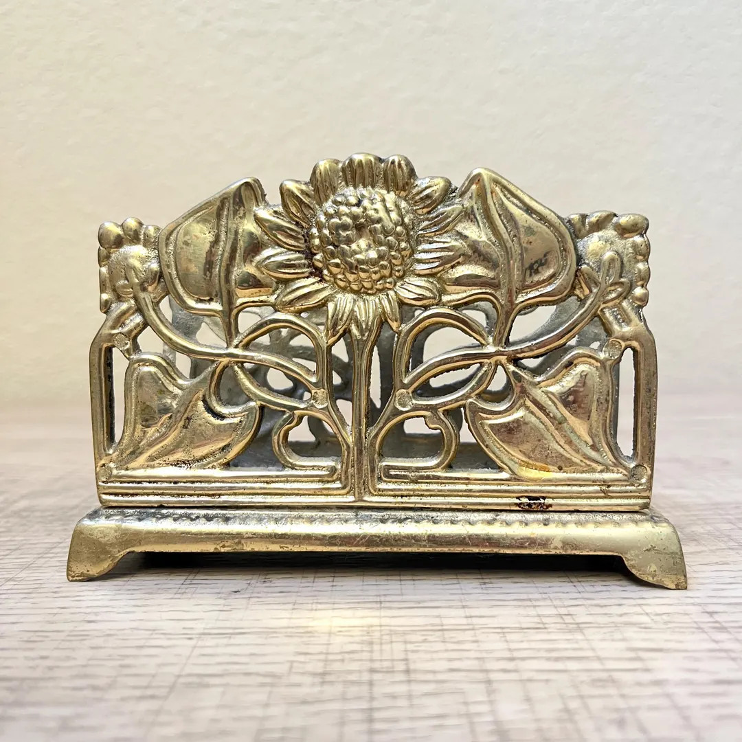 Vintage Sunflower Brass Letter Rack or Napkin Holder Gold Tone Decor | Etsy (US)