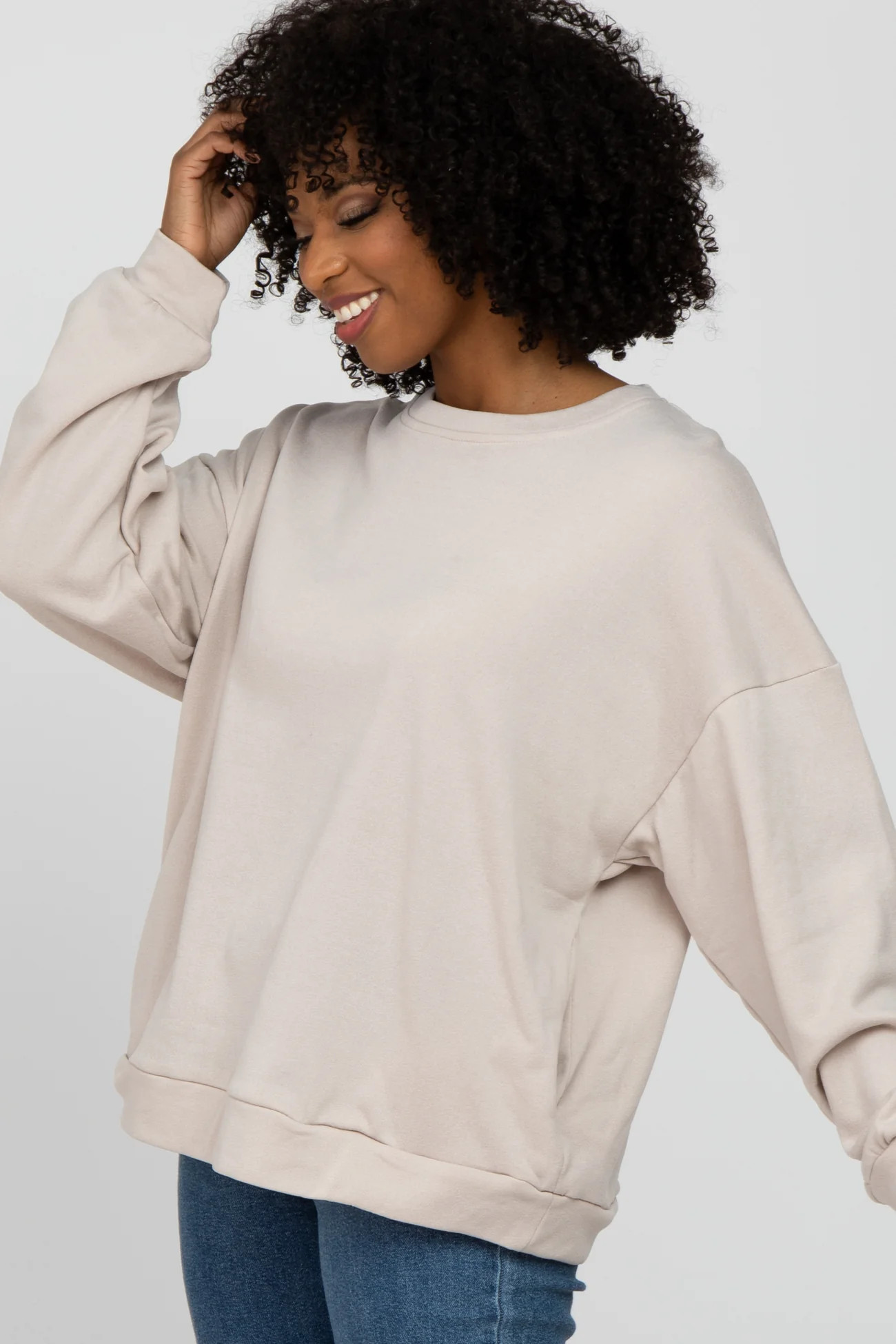 Beige Soft Fuzzy Lining Sweatshirt | PinkBlush Maternity