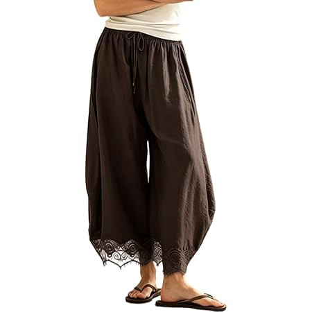 Anoumcy Lace Trim Wide Leg Pants for Women 2026 Spring Summer Cropped Lightweight Casual Pants | Amazon (US)