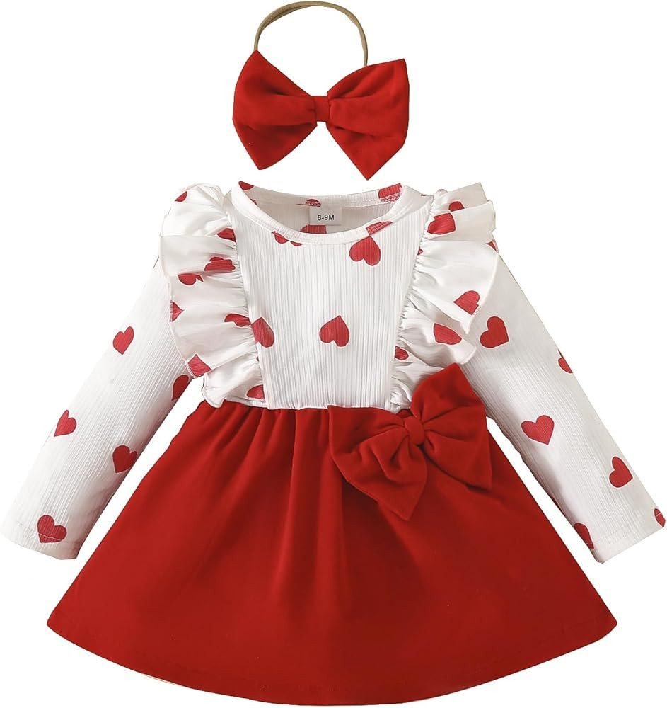Koijhnb Valentine's Day Outfits Toddler Long Sleeve Love Bow Skirt Spring Fall Sweet Dress Baby G... | Amazon (CA)