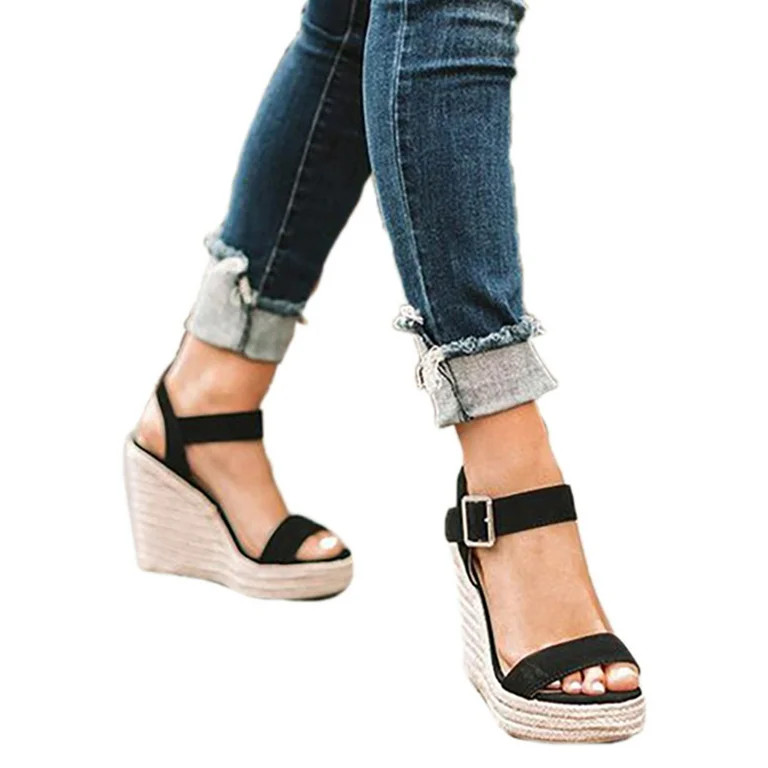 Women Wedge Heel Platform S Sandals Buckle Peep Toe Shoes Summer Beach - Walmart.com | Walmart (US)