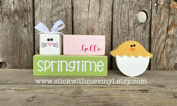 Hello Spring Wood Block Set Spring Decor Springtime Wooden | Etsy | Etsy (US)