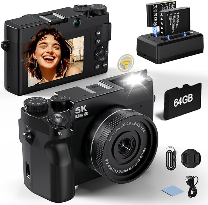5K 75 MP Digital Camera for Photography with 18X Zoom, WiFi Autofocus Vlogging Camera with UHD Du... | Amazon (US)
