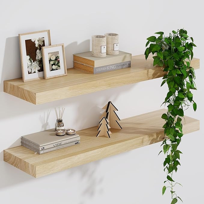 Solid Wood Floating Shelves For Wall, 24”W x 9”D x 1.56”H Large Wall Shelves for Living Roo... | Amazon (US)