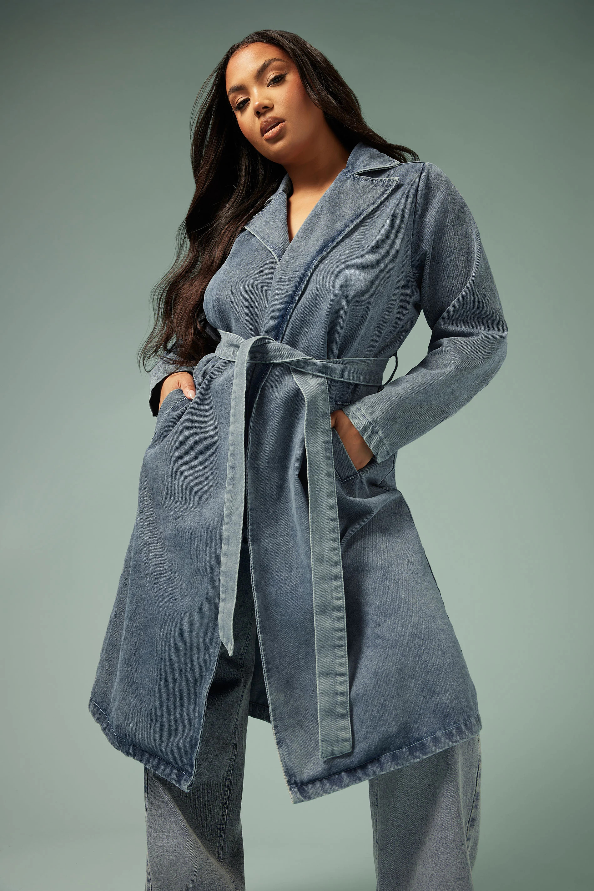LIMITED COLLECTION Plus Size Mid Blue Belted Denim Trench Coat | Yours Clothing UK