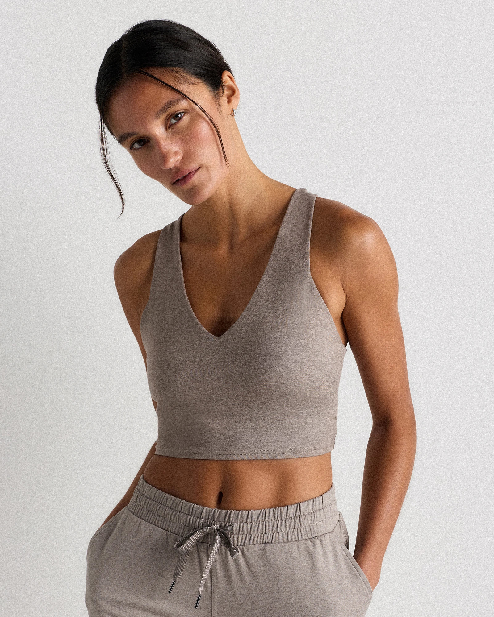 Quince | Women's Ultra-Soft V-Neck Cropped Tank Top in Heather Aloe, Size XS, Recycled Polyester | Quince