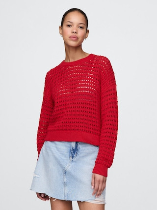 100% Cotton Crochet Crewneck Sweater | Gap (US)