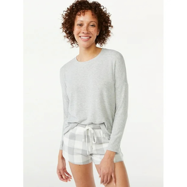 Joyspun Women’s Long Sleeve Top and Shorts Pajama Set, 2-Piece, Sizes up to 3X - Walmart.com | Walmart (US)
