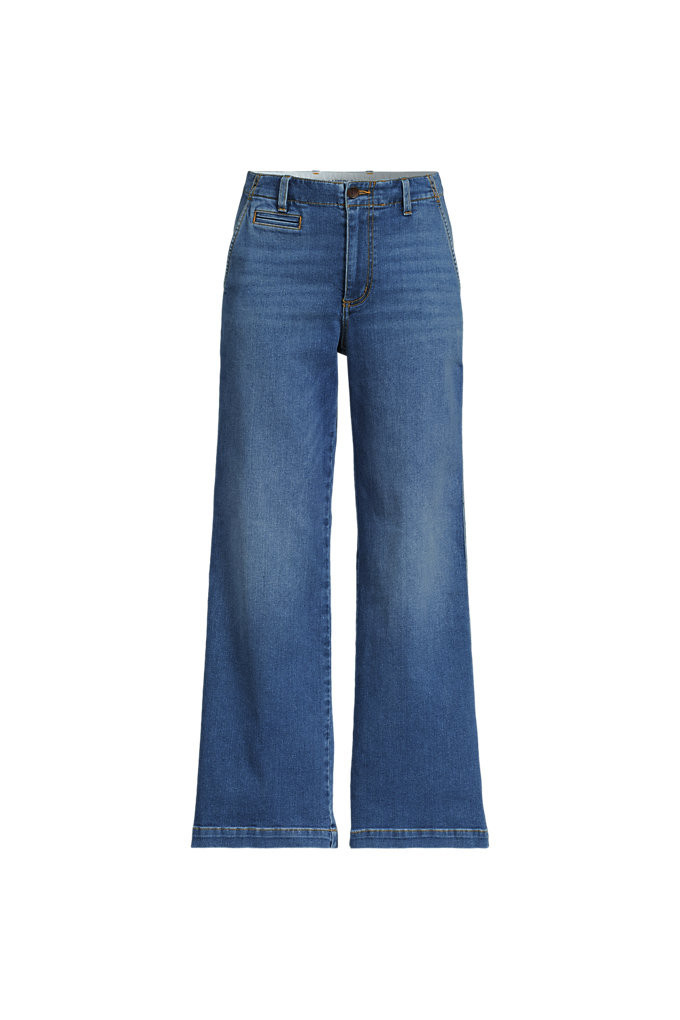 Women's Tall Recover Denim Mid Rise Wide Leg Ankle Jeans - Lands' End - Blue - 6 | Lands' End (US)