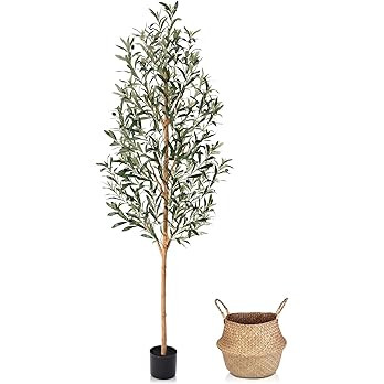 Faux Olive Tree 6FT – Tall Artificial Plants Indoor with Real Wood Trunk & Seagrass Basket, Lif... | Amazon (US)