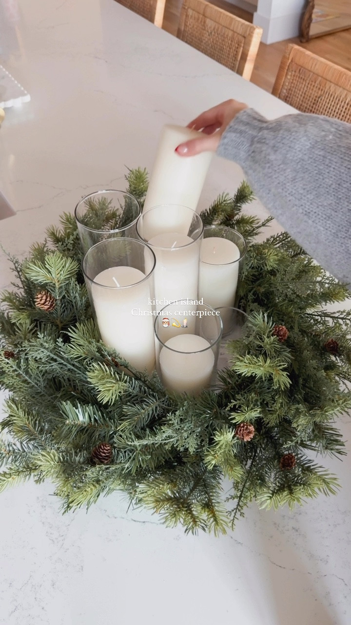 holiday centerpiece idea 🕯️ | grabbed glass candle holders from the dollar tree + this @walmart wreath (under $17) to create a magical kitchen centerpiece! (you could use any leftover wreath you have) also found the perfect candles for the holders 🎅🏼 

save + share for holiday inspo 🎄
#dollartree #dollartreediy #walmart #walmartfinds #christmas #christmasideas #centerpiece #holidayseason #christmasparty #hostingideas #christmasdecorations 

#LTKSeasonal #LTKHome #LTKHoliday