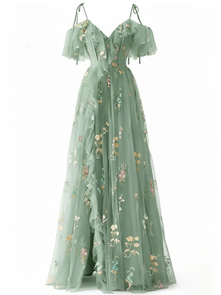 1970s Slip Floral Embroidered Mesh Slit Dress | Retro Stage