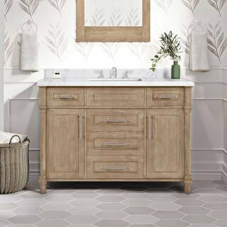 Home Decorators Collection Aberdeen 48 in. Single Sink Antique Oak Bath Vanity with Carrara Marbl... | The Home Depot