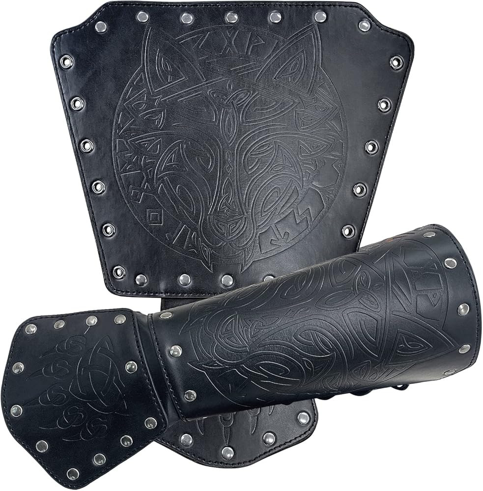 HiiFeuer Viking Fenrir Gauntlet, Medieval Faux Leather Arm Armor Knight Bracer, LARP Halloween Co... | Amazon (US)