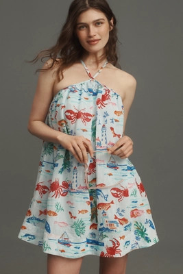 Maeve Printed Halter Swing Mini Dress | Anthropologie (US)